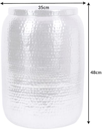 Handgemaakte bijzettafel ORIENT STORAGE 50cm zilver gehamerd ontwerp met ronde opbergruimte - 40234