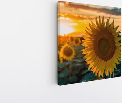 Saammp Canvas Schilderij - Zonnebloemen - Natuur - Landschap - 20x20 - Foto op canvas - Wanddecoratie - Muurdecoratie Woonkamer - Slaapkamer decoratie - Canvas Print