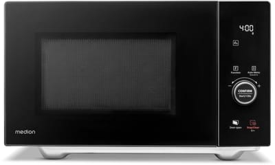 MEDION magnetron met grill en heteluchtfunctie (25 liter, 900 watt, 1100 watt bovengrill & 500 watt ondergrill, 2100 watt heteluchtfunctie, 11 programma's, 10 vermogensniveaus, roestvrij staal, MD1204