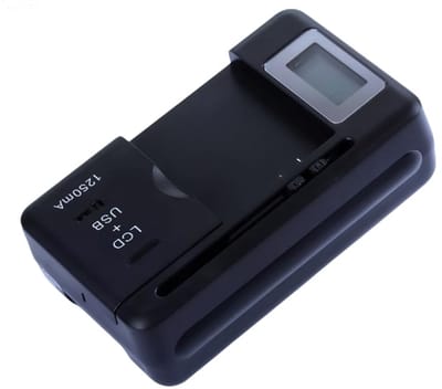 2-in-1 USB-oplader en universele batterijlader voor mobiele telefoons en camera's