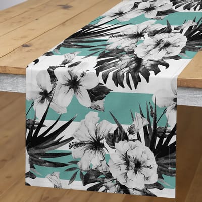 ABAKUHAUS Hawaii Tafelloper – Aquarel Hibiscus – 40x225 cm