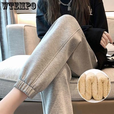 Lamsvacht Verdikte Casual Sweatpants Dames Losse Bundel Voet Haren Sweatpants Herfst en Winter Dunne Grote Maat Broek XXXL grijs