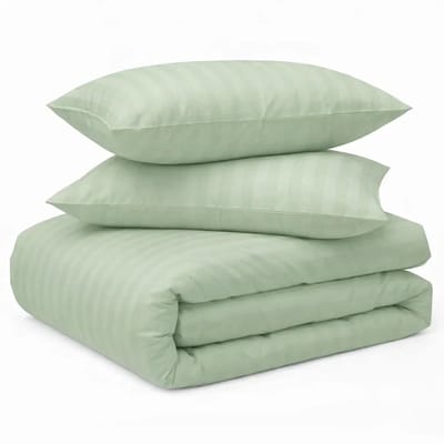 Decoware Dekbedovertrek Hotelstreep 240x220 cm - Lichtgroen - Katoensatijn - Met Kussenslopen - Lits-jumeaux