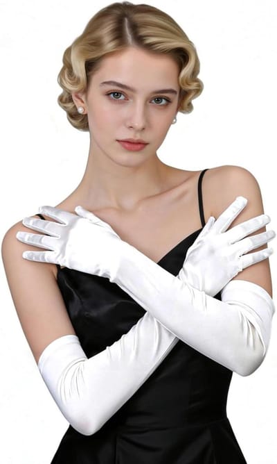 Lange witte satijnen handschoenen voor dames, ellebooglengte, perfect voor bruiloften, opera en avondjurken, jaren 1920 stijl, elegant en formeel 50 cm