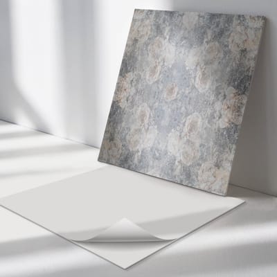 Wallfluent Vinyl Tegels - Bloemenpatroon op de Achtergrond Wand PVC Tegels - 30 cm x 30 cm - Grijs Vinyl Tegels - 9 stuks - Vierkant PVC Tegels - Texturen Plaktegels - Vinyl Vloer Tegels - Plaktegels Keuken en Badkamer