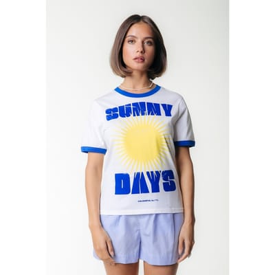 Colourful Rebel Sunny Days Ringer Boxy Tee Standard White Size: S | T-Shirts Outlet | Dames | Wit