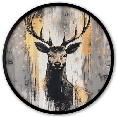 Poster in lijst Rond - Fotolijst 40x40 cm - Posters - Abstract - Hert - Gewei - Goud - Ronde posterlijst zwart - Decoratie - Wanddecoratie woonkamer - Muurdecoratie slaapkamer