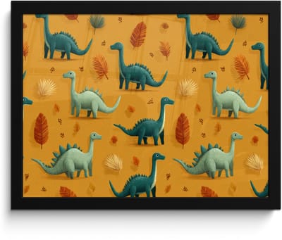 Poster in lijst - Fotolijst 40x30 cm - Posters - Dinosaurussen - Stekels - Herfstbladeren - Bruin - Posterlijst zwart - Decoratie - Wanddecoratie woonkamer - Muurdecoratie slaapkamer