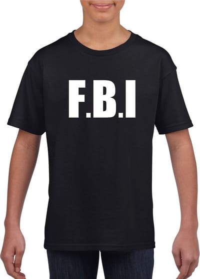 Politie FBI tekst - t-shirt - zwart - kinderen - Verkleedkleding - Carnaval 110/116