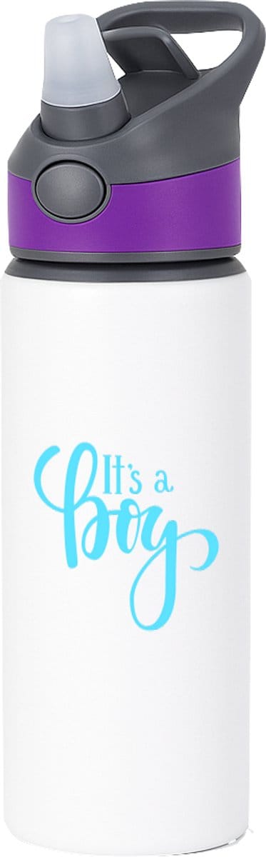 Hacebo® - It's a Boy waterfles met rietje paars - Baby - kersverse ouders - Geboorte kraamcadeau jongen - babyshower - water fles - 650ML