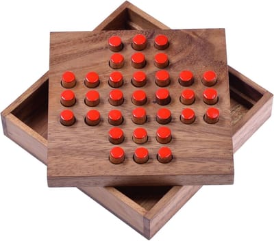 Houten Puzzelspel - Denkspel Geduldspel - Logisch Denken Oefenen - Milieuvriendelijk Plantagehout - 13.5 x 13.5 cm - Rood