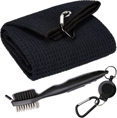 Stripe golf schoonmaakset - Microvezel handdoek en 3-in-1 golfborstel