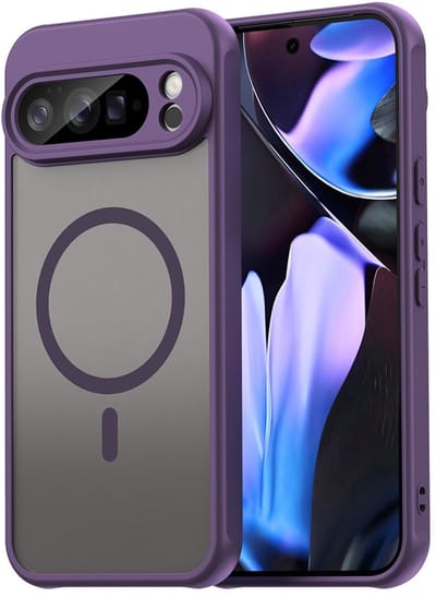 MobyDefend Hoesje - Geschikt voor Google Pixel 10 Pro XL - Case Geschikt voor MagSafe - Mat Transparant Met Gekleurde Rand - Paars