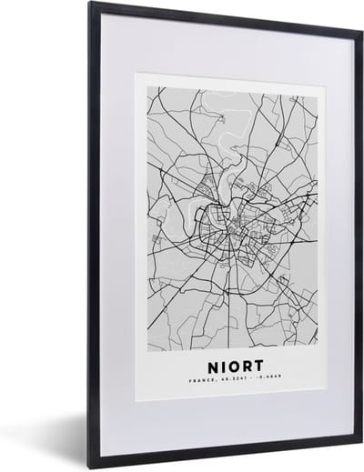 Fotolijst incl. Poster - Frankrijk - Niort - Stadskaart - Plattegrond - Kaart - 40x60 cm - Posterlijst