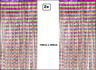 2x Foliegordijn Metallic multikleur 100cm x 200cm - Regenboog party rainbow fun themafeest