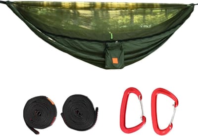 Camping hangmat - Outdoor luieren - Ontspannen in natuur - Geïntegreerd muggennet - 270 x 140 cm - Groen