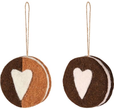 Dekoratief | Hanger koekje m/hartje, roze/bruin, stof, 8x8x2cm, set van 2 stuks | A255344
