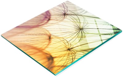 Decoratieve snijplank van gehard glas met kleurrijke paardenbloemmotief, 60x52 cm