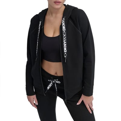 Dkny Two Tone Logo Drawcord Sweatshirt Met Rits Zwart XS Vrouw
