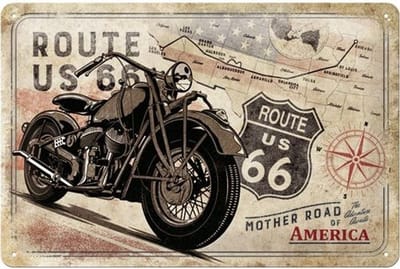 Wandbord - Route 66 motor - 20x30 cm