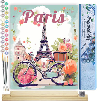 Figured'Art Schilderen op Nummer Volwassenen canvas Reisposter Parijs in Bloei - Handwerk acrylverf Kit DIY Compleet - 40x50cm met DIY houten lijst