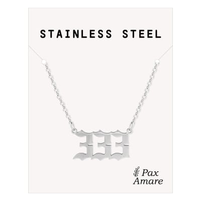 333 Engelen Getal Ketting - Zilverkleurig - Stainless Steel Spirituele Hanger - 45cm + 5cm verstelbaar - Pax Amare