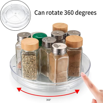 Famanu - Lazy Susan Draaibare keukenorganizer, 1 stuk, koelkastorganizer, kruidenrek, keukenrek, draaiplateau voor kruidenflessen, 23,5 x 3,6 cm