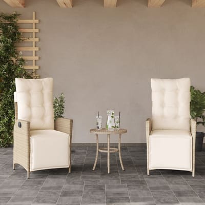 vidaXL - 3-delige - Bistroset - met - kussens - poly - rattan - beige