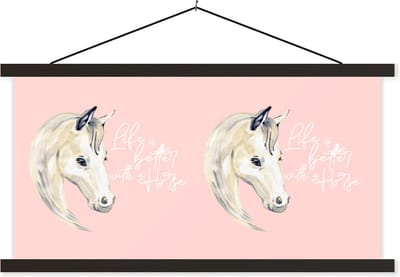 Posterhanger incl. Poster 60x30 cm - Schoolplaat - Quotes - Paard - Life is better with a horse - Spreuken - Textielposter - Zwarte latten