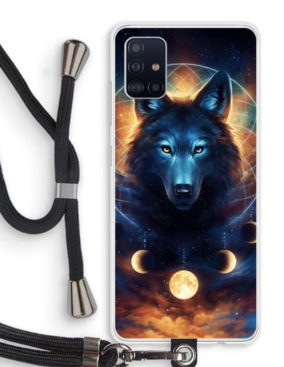 Case Company® - Hoesje met koord geschikt voor Samsung Galaxy A51 4G hoesje met Koord - Wolf Dreamcatcher - Telefoonhoesje met Zwart Koord - Bescherming aan alle Kanten en Over de Schermrand