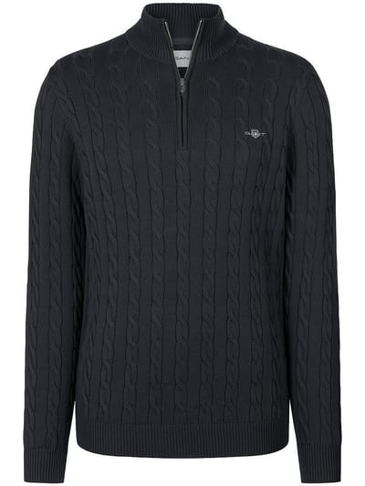 Gant Trui Allover Cable Knit Cotton Half Zip Avond Blauw / male