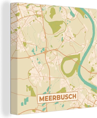 Canvas Schilderij Meerbusch - Plattegrond - Stadskaart - Kaart - Vintage - 20x20 cm - Wanddecoratie
