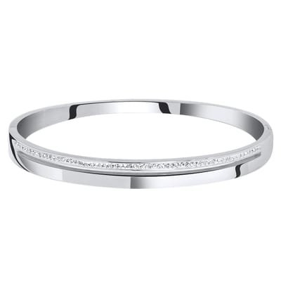 Lucardi Dames armband bangle 2rij wit kristal - Staal - Bangle - Cadeau - Stijlvol - Zilverkleurig