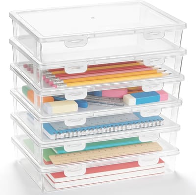 Dailygoods- Potlooddozen set van 6 - Transparante Opbergdoos - Robuuste Schrijfwarenhouder - Stapelbaar - Voor Knutselen/Kantoor - Beschermd tegen Stof en Vocht