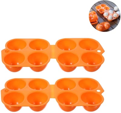 2 stuks - Eier Organizer - met 4 vakken - geschikt voor de koelkast - draagbare eierhouder en koelkastorganizer - geschikt voor gebruik buitenshuis en in de keuken (oranje)