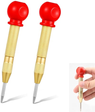 2-stuks Automatische centerpons - Markeerpons - Metaalbewerkingsgereedschap - Automatische veerbelasting, verstelbare slagkracht, antislip handvat - Chroom-vanadium staal - 13,2×3×0,4 cm - Geschikt voor metaal, hout en glas markering - Goudkleurig