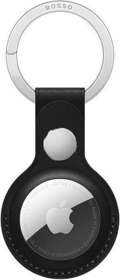 Rosso Element Hoesje Geschikt voor Apple AirTag Sleutelhanger Kunstleer | Hanger | Case Zwart