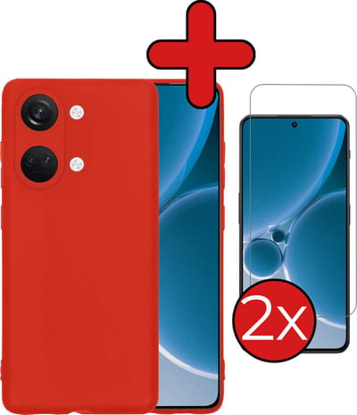 Hoesje - Met 2x Screenprotector - Geschikt voor OnePlus Nord 3 - Sterk & Shockproof - Telefoon Hoes - Back Cover - Siliconen Case - Telefoonhoes - Rood