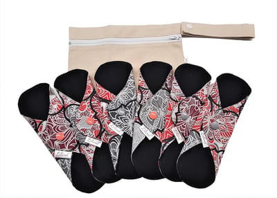 Herbruikbare Katoenen Maandverband Pads - 6 Pack Organische Doek Pads met Gratis Rits Tas