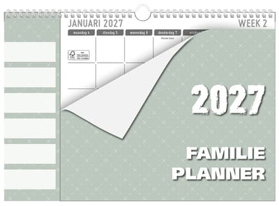 MGPcards - Family Planner XL 2027 - Weekplanner - Week begint op maandag - 34 x 24,5 cm - Groen