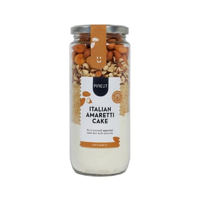 Pineut Bakmix Amandelcake Amaretti – Italiaanse Cakemix in Pot – Bakpakket Cadeau – DIY Bakset met Bitterkoekjes