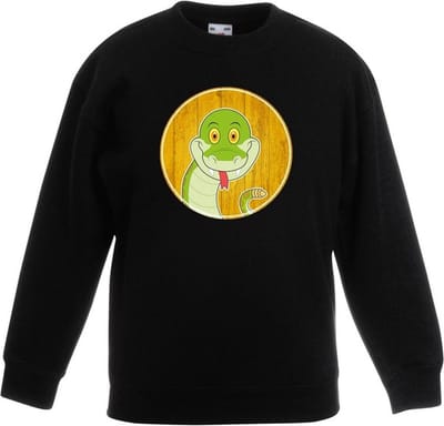 Kinder sweater zwart met vrolijke slang print - slangen trui - kinderkleding / kleding 98/104