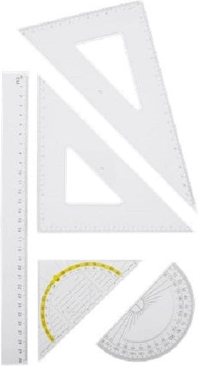 Gadgetpoint - Schoolset - Geometische Set - Liniaal - Geodriehoek - Gradenboog - Set van 5 - Transparant