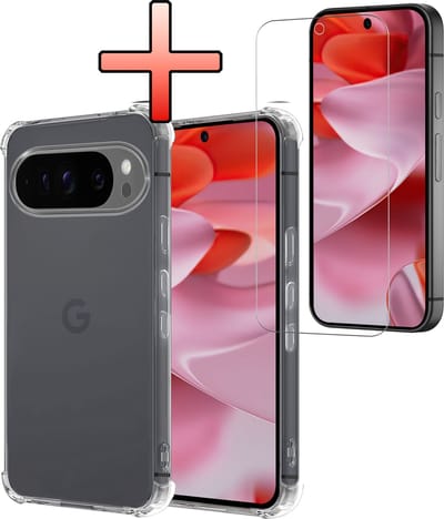Hoesje - Met Screenprotector - Geschikt voor Google Pixel 10 Pro - Sterk & Shockproof - Siliconen Case - Back Cover - Telefoon Hoes - Shock Proof - Transparant