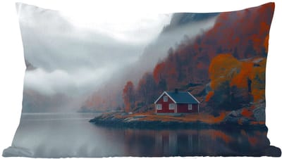 Sierkussens - Kussentjes Woonkamer - 60x40 cm - Huis - Rood - Bergen - Water