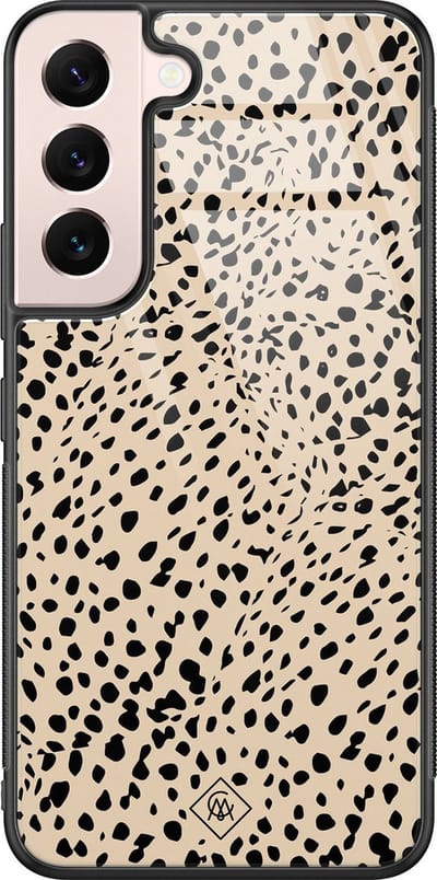 Casimoda® hoesje - Geschikt voor Samsung Galaxy S22 - Stippen bruin abstract - Luxe Hard Case Zwart - Backcover telefoonhoesje - Bruin/beige
