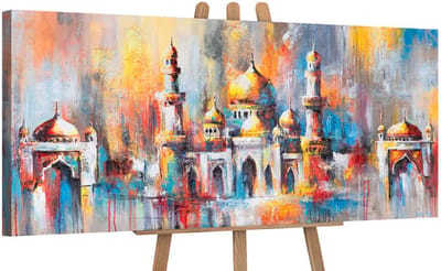Canvas schilderij panoramisch 115x50 handgeschilderd uitstraling abstract licht – YS-Art Gallery – Stralende wanddecoratie voor woonkamer – Modern schilderij voor hal