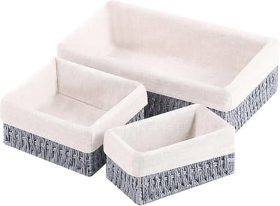 Gevlochten opbergmanden set - Natuurlijk materiaal 3-pack voor toiletpapier, kruiden en accessoires