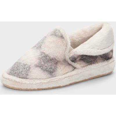 Pluchen pantoffels met ruitmotief - gebroken wit / grijs - Gr. 36 van Goldner Fashion