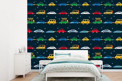 Behang - Fotobehang Patronen - Auto - Ruimte - Kind - Jongens - Kinderen - Kids - Breedte 360 cm x hoogte 260 cm